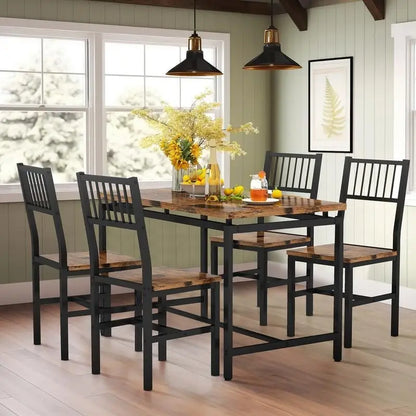 5-Piece Dining Table and Chairs Set, Modern Industrial Dining Table Set, Dinette, Space Saving Dining Set for Small Space, Pub