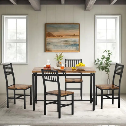 5-Piece Dining Table and Chairs Set, Modern Industrial Dining Table Set, Dinette, Space Saving Dining Set for Small Space, Pub
