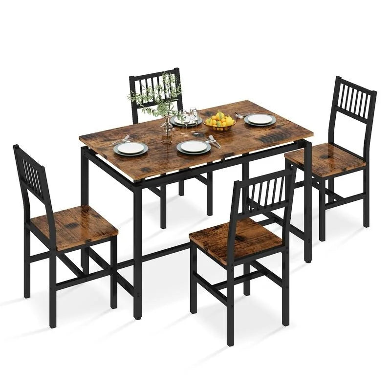5-Piece Dining Table and Chairs Set, Modern Industrial Dining Table Set, Dinette, Space Saving Dining Set for Small Space, Pub