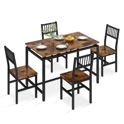 5-Piece Dining Table and Chairs Set, Modern Industrial Dining Table Set, Dinette, Space Saving Dining Set for Small Space, Pub