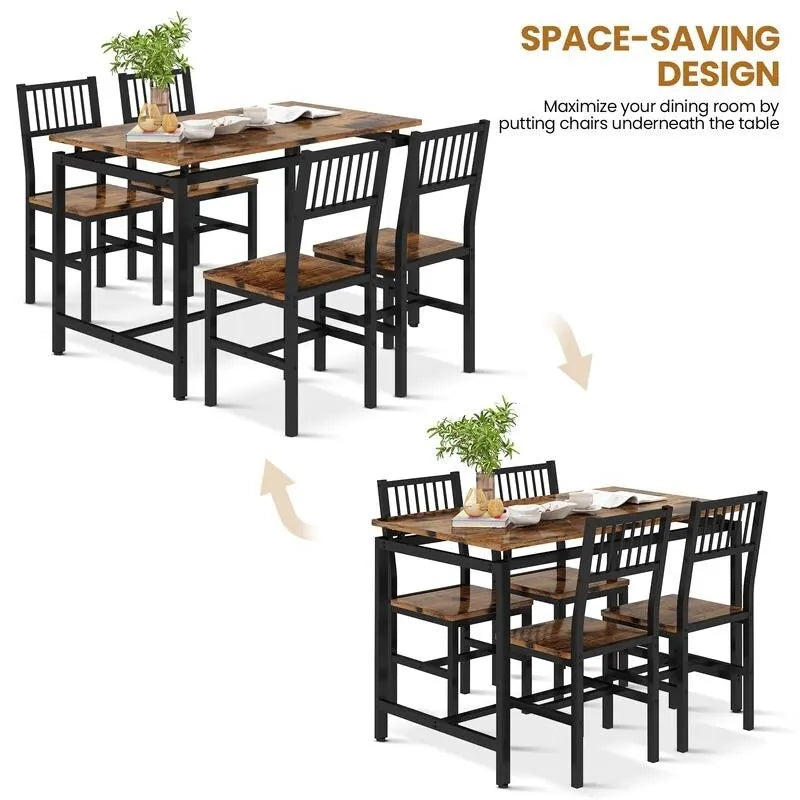 5-Piece Dining Table and Chairs Set, Modern Industrial Dining Table Set, Dinette, Space Saving Dining Set for Small Space, Pub