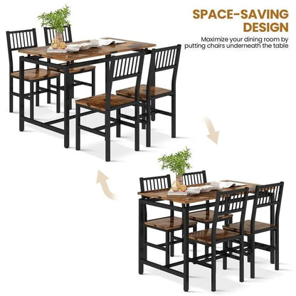 5-Piece Dining Table and Chairs Set, Modern Industrial Dining Table Set, Dinette, Space Saving Dining Set for Small Space, Pub