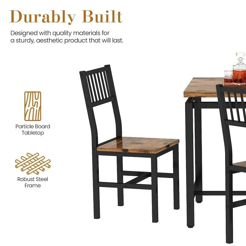 5-Piece Dining Table and Chairs Set, Modern Industrial Dining Table Set, Dinette, Space Saving Dining Set for Small Space, Pub