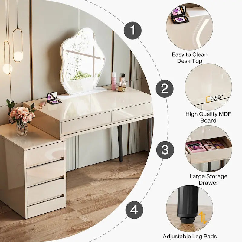 Reversible Computer Desk with 5 Drawers