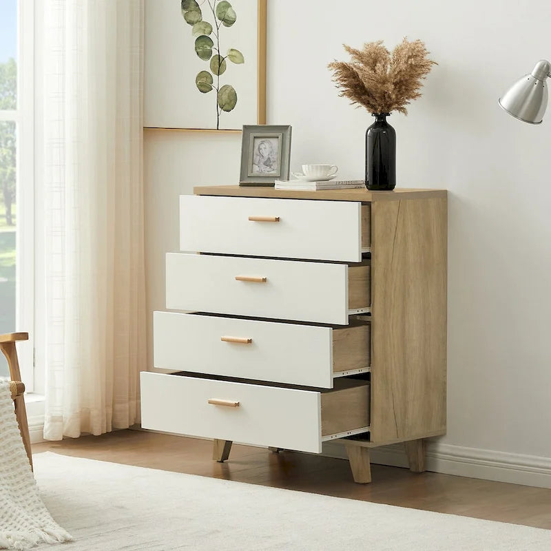 Modern White Oak Storage Solid Wood Drawer Dresser Side Cabinet