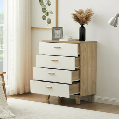 Modern White Oak Storage Solid Wood Drawer Dresser Side Cabinet