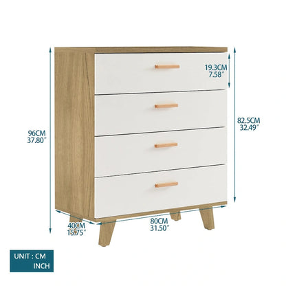 Modern White Oak Storage Solid Wood Drawer Dresser Side Cabinet