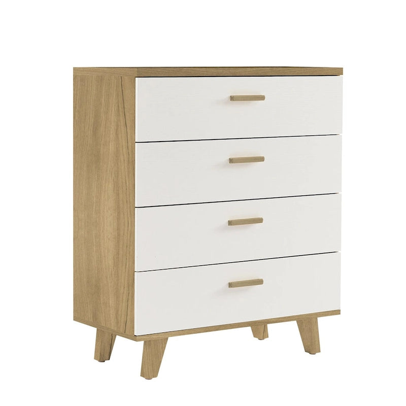Modern White Oak Storage Solid Wood Drawer Dresser Side Cabinet