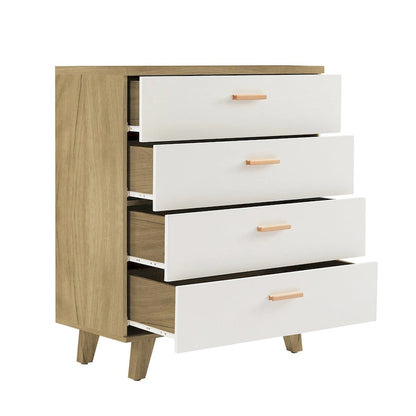 Modern White Oak Storage Solid Wood Drawer Dresser Side Cabinet