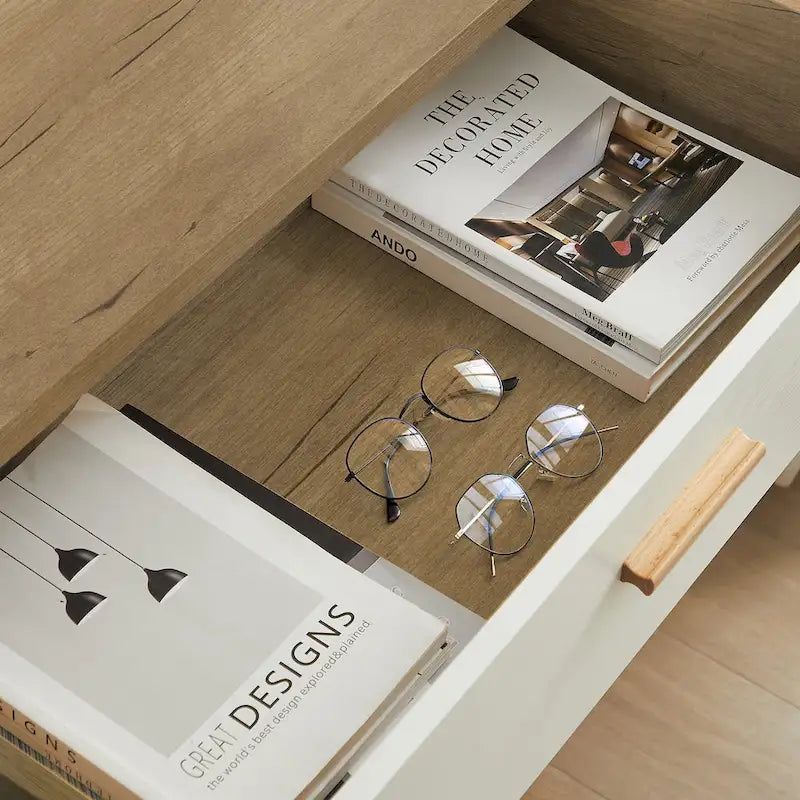 Modern White Oak Storage Solid Wood Drawer Dresser Side Cabinet