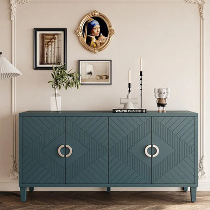 Unique Stylish 4-Door Storage Cabinet with Pine Legs Sideboard Buffets