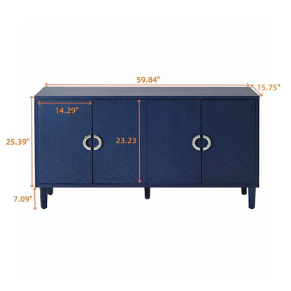 Unique Stylish 4-Door Storage Cabinet with Pine Legs Sideboard Buffets