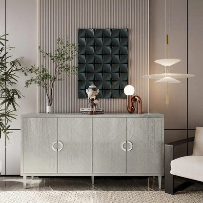 Unique Stylish 4-Door Storage Cabinet with Pine Legs Sideboard Buffets