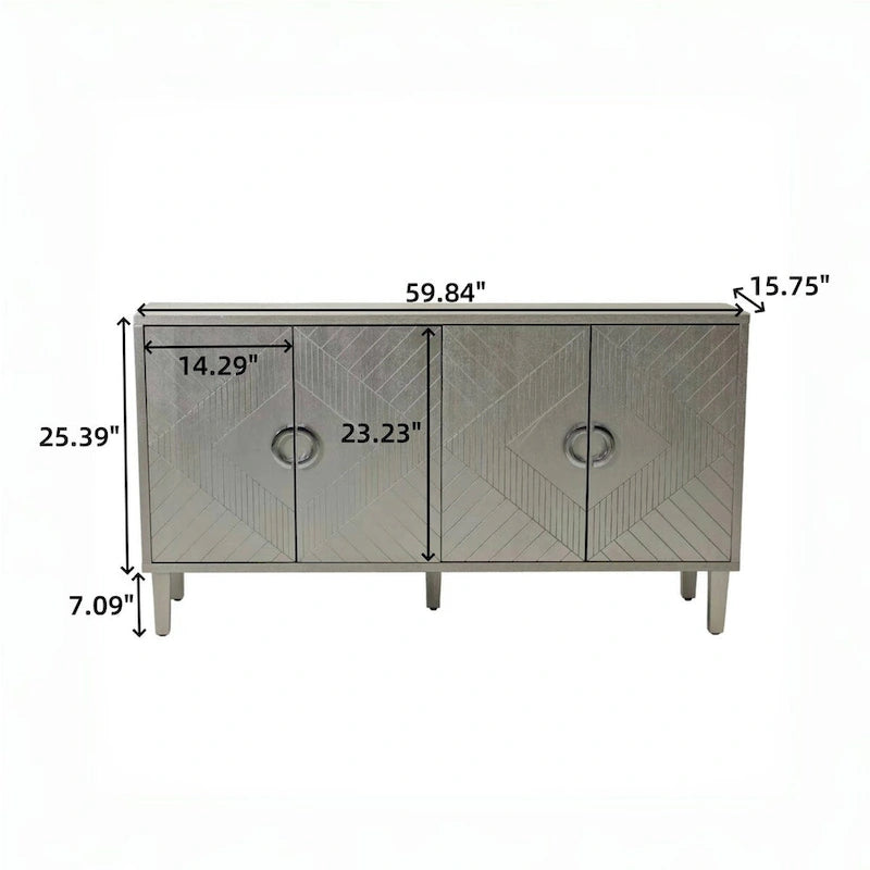 Unique Stylish 4-Door Storage Cabinet with Pine Legs Sideboard Buffets