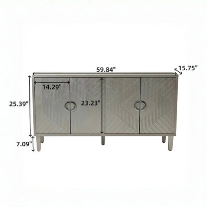 Unique Stylish 4-Door Storage Cabinet with Pine Legs Sideboard Buffets