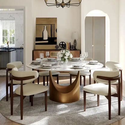 Modern Round Dining Table for DiningroomWhite Glossy Stone Tabletop,Bronze Carbon Pedestal