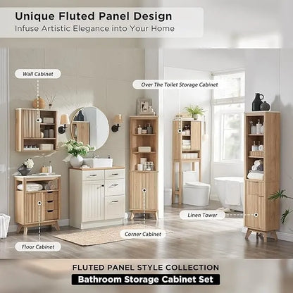 68 Modern Tall Corner Cabinet, Storage Cabinet with Faux Marble Top