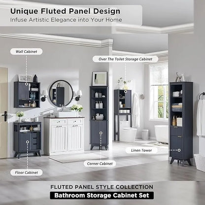 68 Modern Tall Corner Cabinet, Storage Cabinet with Faux Marble Top