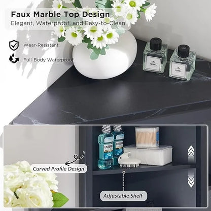 68 Modern Tall Corner Cabinet, Storage Cabinet with Faux Marble Top