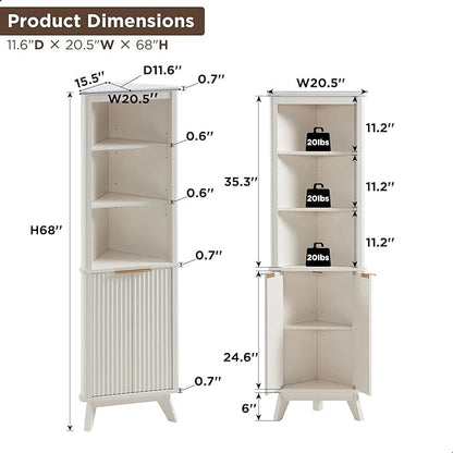 68 Modern Tall Corner Cabinet, Storage Cabinet with Faux Marble Top
