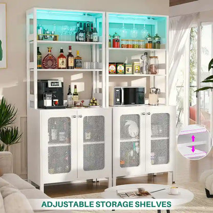 67 Tall Wine Bar Cabinet Liquor Cabinet with LED Lights  Glass Holder  Power Outlets,5-Tiers Corner Utensils Display Cabinet