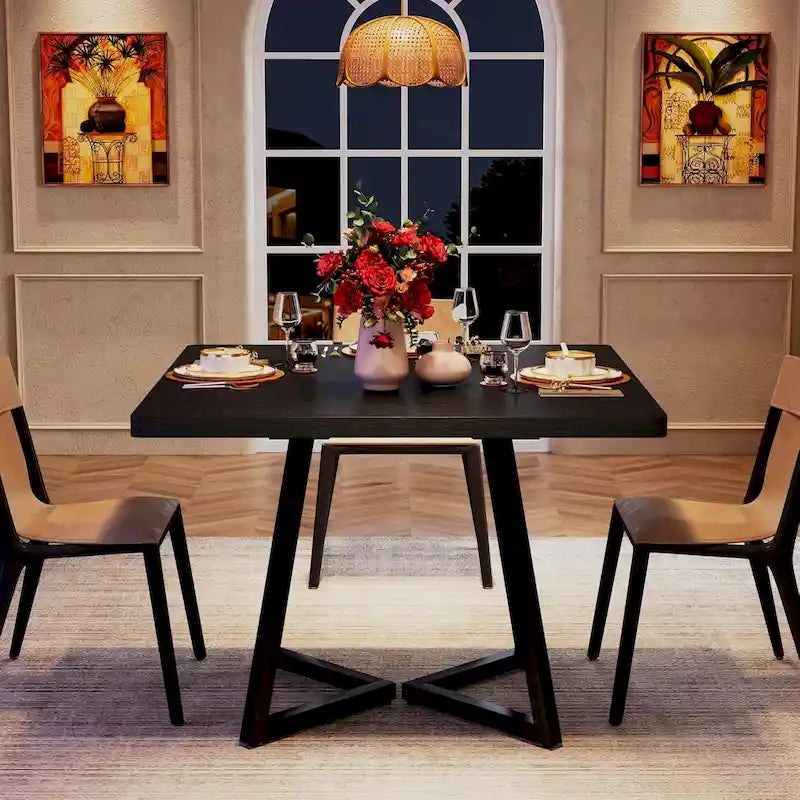 Square Dining Table for 4, 31.5 Industrial Dinner Table for Small Space