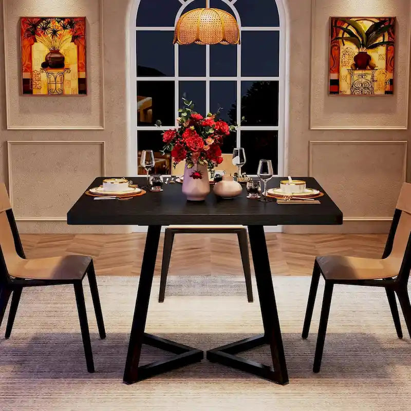 Square Dining Table for 4, 31.5 Industrial Dinner Table for Small Space