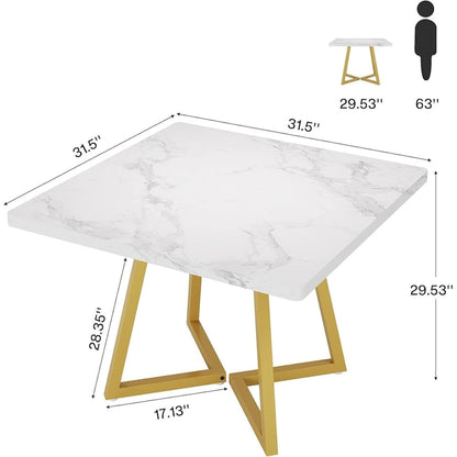 Square Dining Table for 4, 31.5 Industrial Dinner Table for Small Space