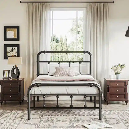 14 Inch Meatl Platform Bed With Headboard And Tailboard For Storage