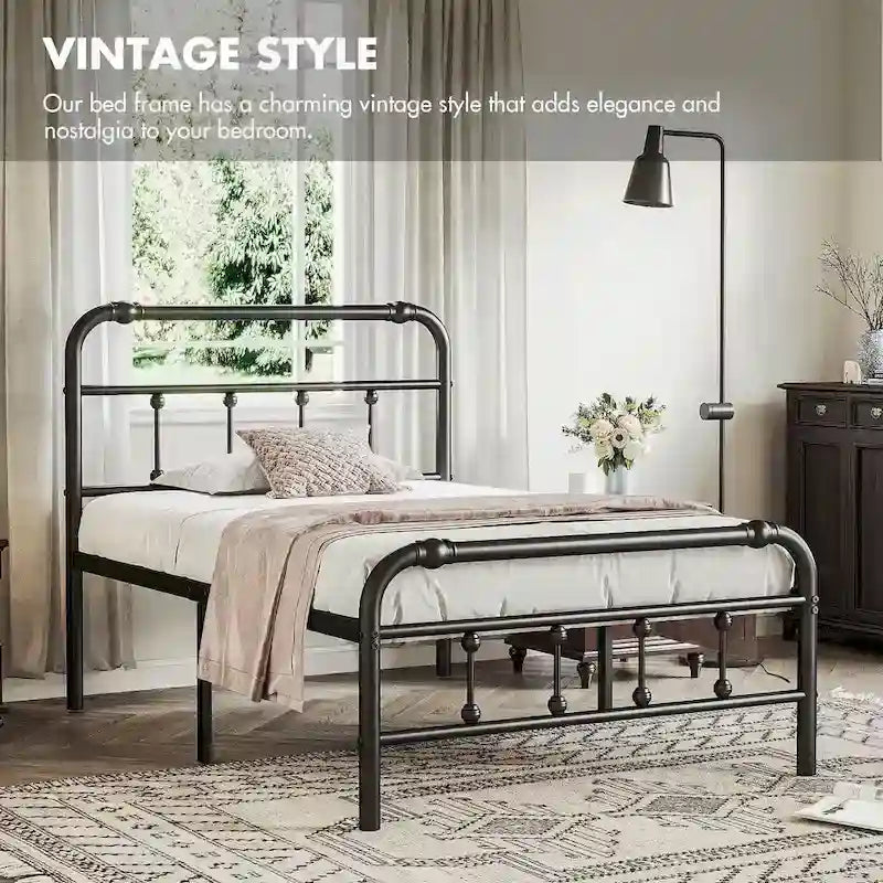 14 Inch Meatl Platform Bed With Headboard And Tailboard For Storage