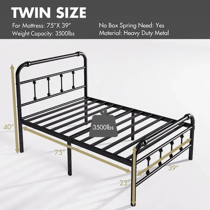 14 Inch Meatl Platform Bed With Headboard And Tailboard For Storage