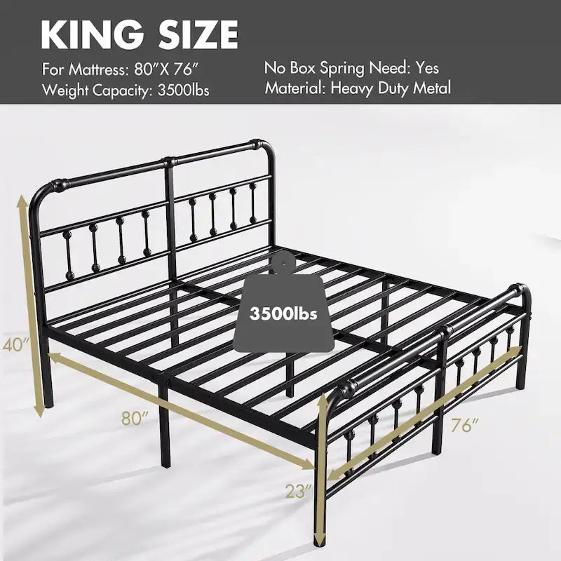 14 Inch Meatl Platform Bed With Headboard And Tailboard For Storage