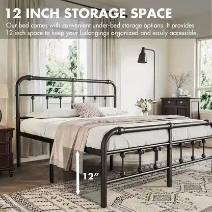14 Inch Meatl Platform Bed With Headboard And Tailboard For Storage