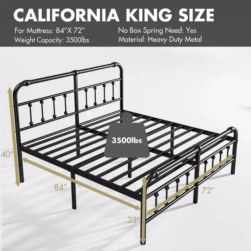 14 Inch Meatl Platform Bed With Headboard And Tailboard For Storage