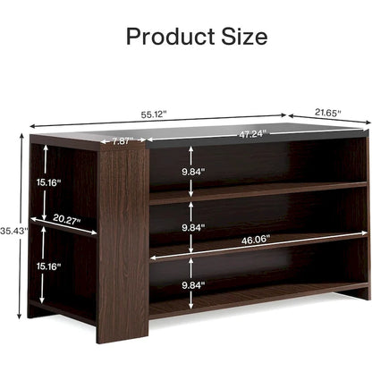 55 Wood Kitchen Island with Storage, 5-Tier Stationary Island Table with 5 Shelves
