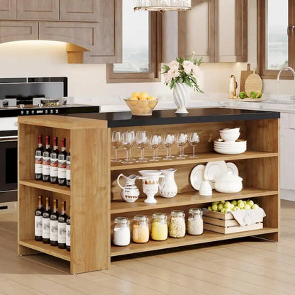 55 Wood Kitchen Island with Storage, 5-Tier Stationary Island Table with 5 Shelves