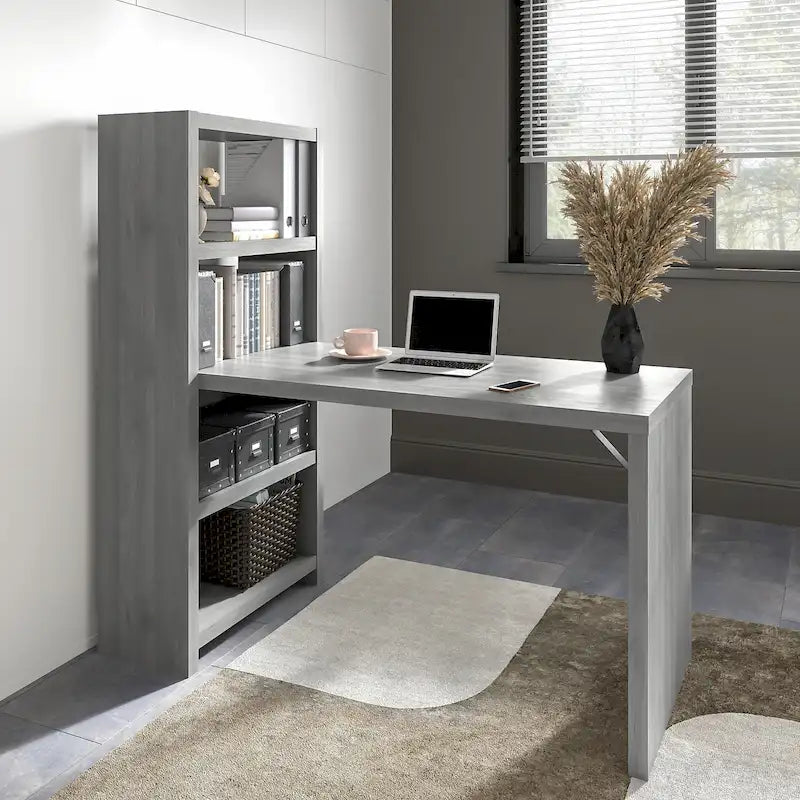 56W Bookcase Desk with Adjustable Shelves