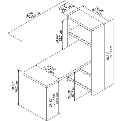 56W Bookcase Desk with Adjustable Shelves