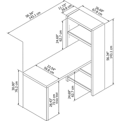 56W Bookcase Desk with Adjustable Shelves