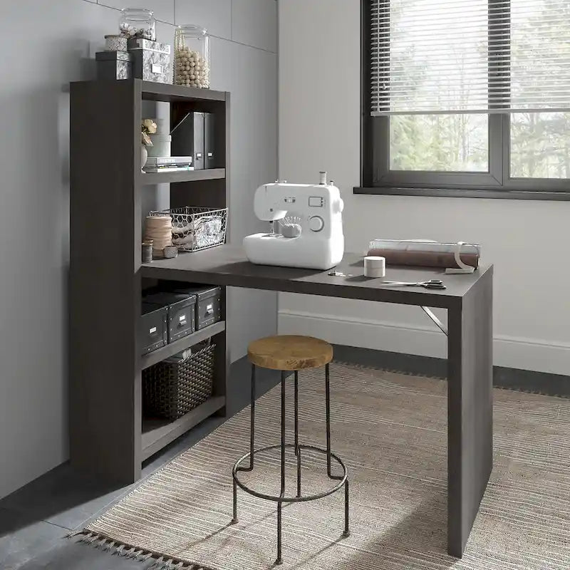 56W Bookcase Desk with Adjustable Shelves