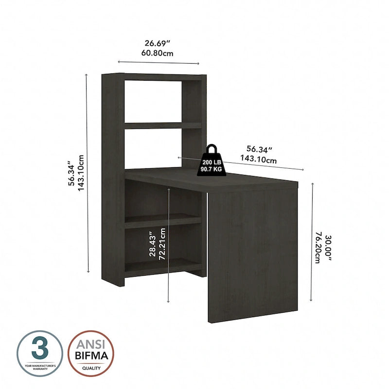 56W Bookcase Desk with Adjustable Shelves