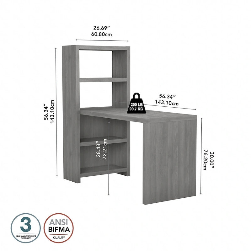 56W Bookcase Desk with Adjustable Shelves