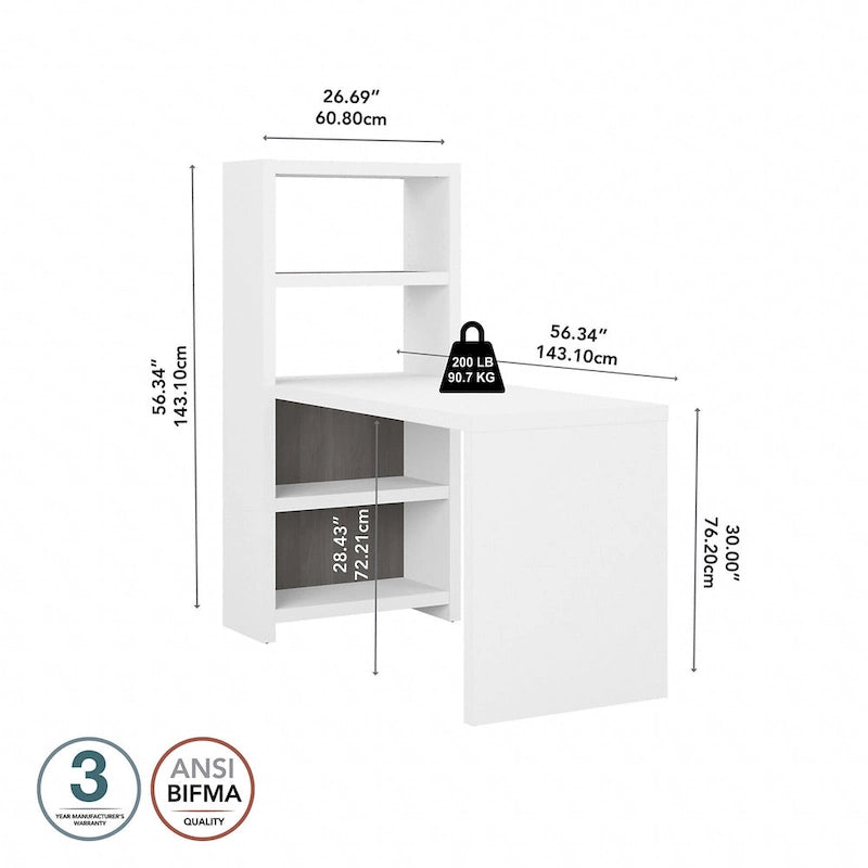 56W Bookcase Desk with Adjustable Shelves