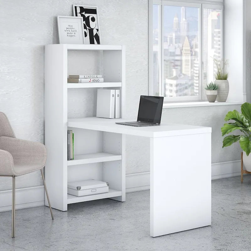 56W Bookcase Desk with Adjustable Shelves