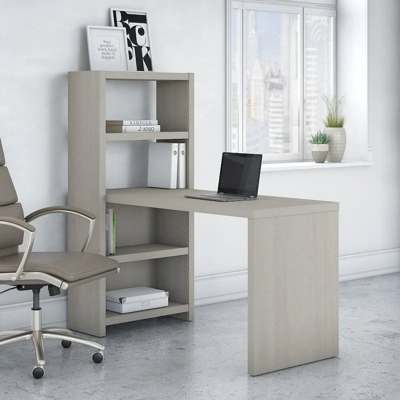 56W Bookcase Desk with Adjustable Shelves